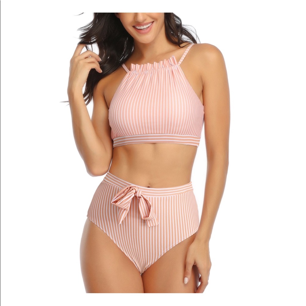 High Waist Bikini Set Striped Two Piece Swimsuit